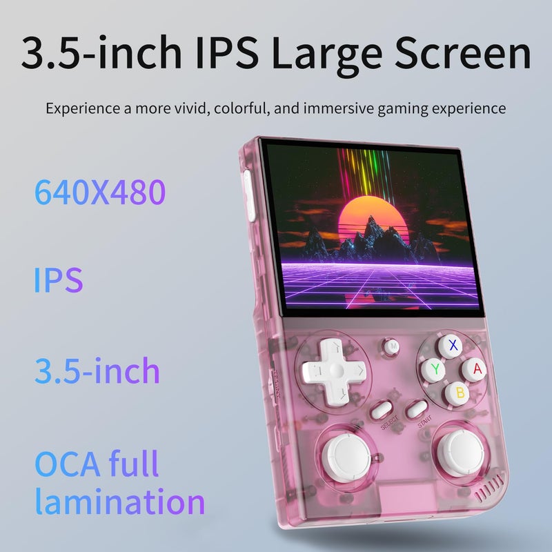 GiipGoop G350 Retro Handheld Game Console , G350 Retro Gaming Console 3.5'' IPS Screen Linux System Built-in 64G TF Card 20+Emulators Pre-Installed 4371 Games Retro Game Console with 3200mAh Battery Pink - Image 3